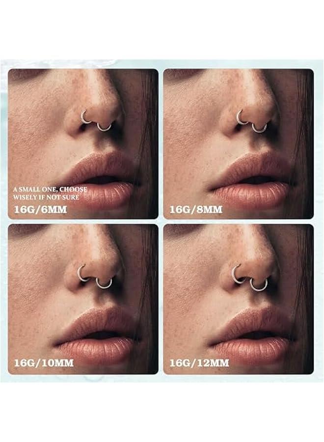 8 Pcs 16G 316L Surgical Steel Nose Rings Hoops Septum Rings Lip Rings Hypoallergenic Nose Clicker Ring Tragus Helix Cartilage Daith Rook Sleeper Earring Body Piercing Jewerly for Women Men - Image 5